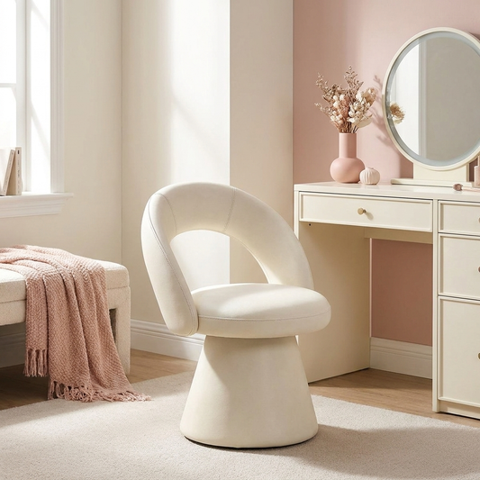Simone Vanity Chair at a vanity desk (desk and mirror not included)