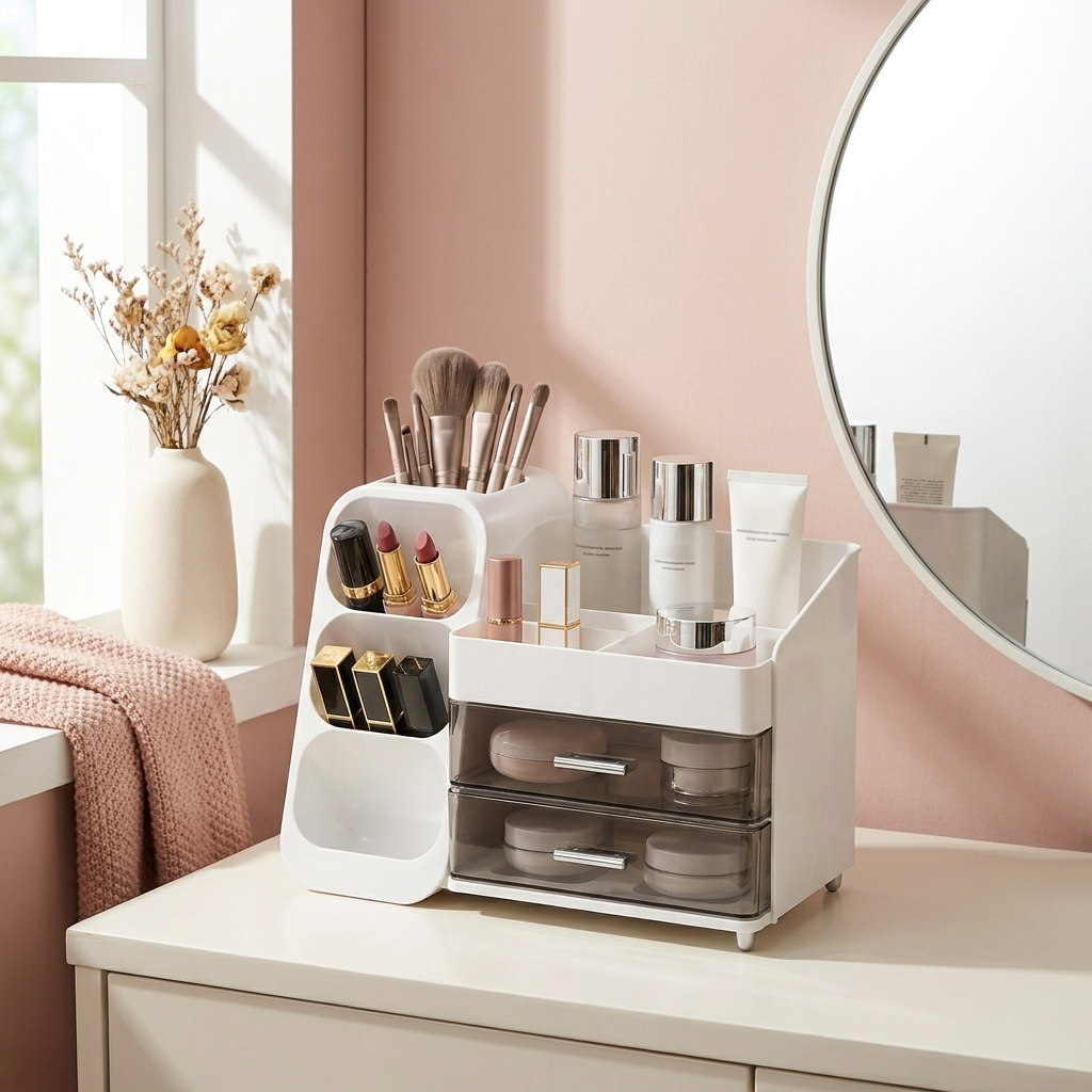 Annika Vanity Organizer on a vanity top (makeup not included)