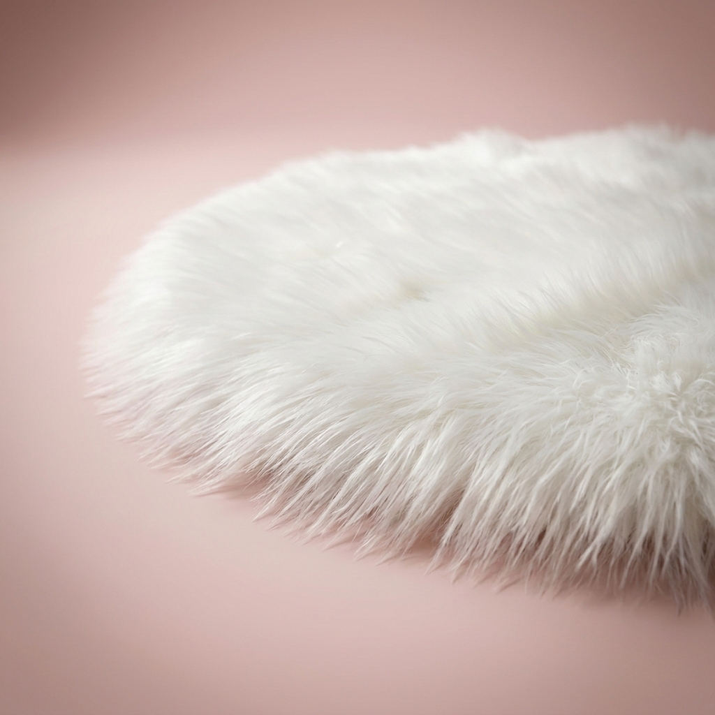 Cloud Round Rug, faux sheepskin strands detail