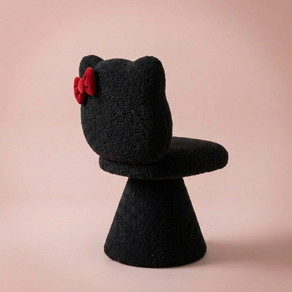 Maribel Vanity Chair, Closed Back Black Lamb Fleece seen from behind, bow on the backrest
