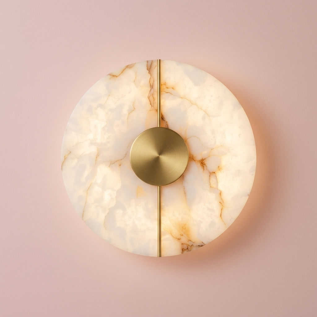 Selene Alabaster Sconce, glowing alabaster and gold detail