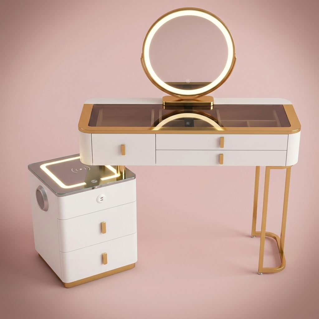 Sylvie Vanity Desk, white + gold