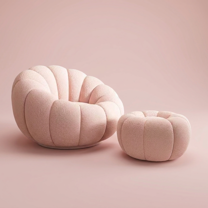 Tilly Accent Chair, chair + footstool, pink lamb fleece
